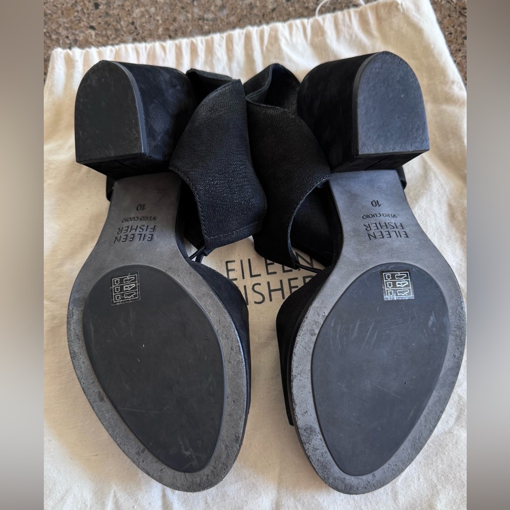 Eileen Fisher Womens DOE Tumbled Nubuck Heeled Sandals Black size 10 - Picture 7 of 11